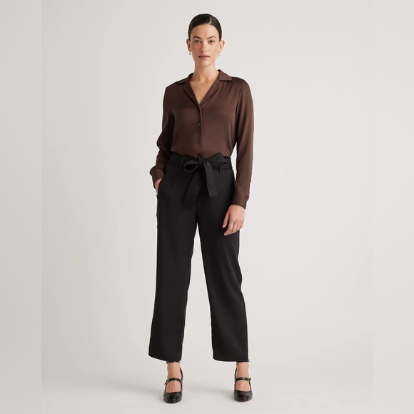 Quince Stretch Crepe Paperbag Pants in black size 8 - Picture 5 of 16